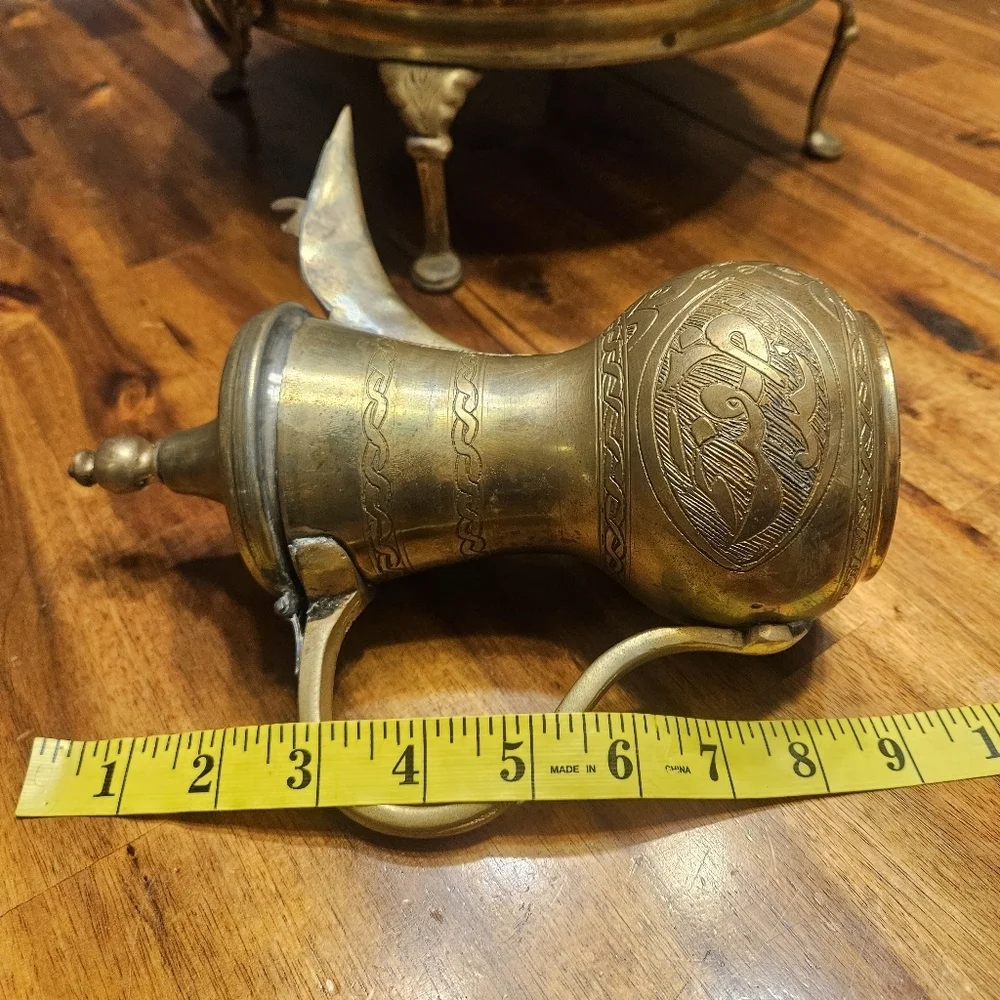 Brass Tea Set Arabian Jewish Coffee Pot Antique Set of 11 Cups w/ Tray Tea Pot